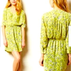 Anthropologie Maeve Galen Ray Of Sunshine Yellow Green Floral Dress